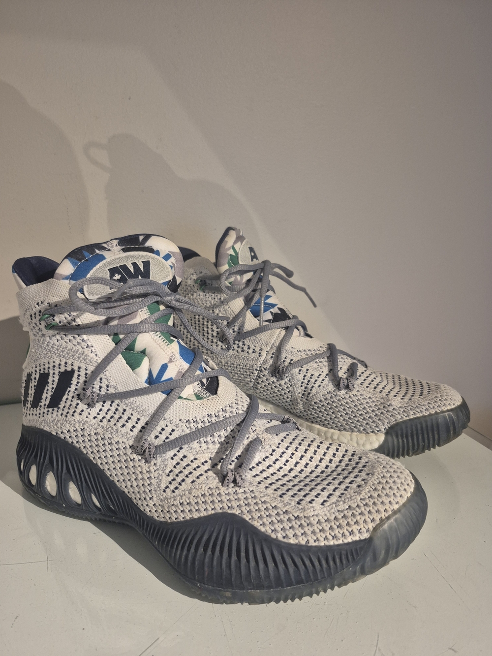 adidas Men's Knit High-Top Sneakers in White, Gray, Blue & Green Accents